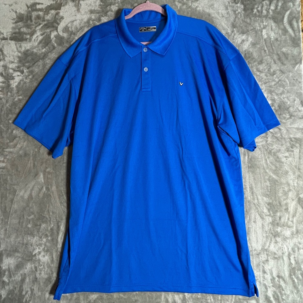 Callaway Mens 2XLT Blue Short Sleeve Golf Polo Shirt Chevron Logo Performance
